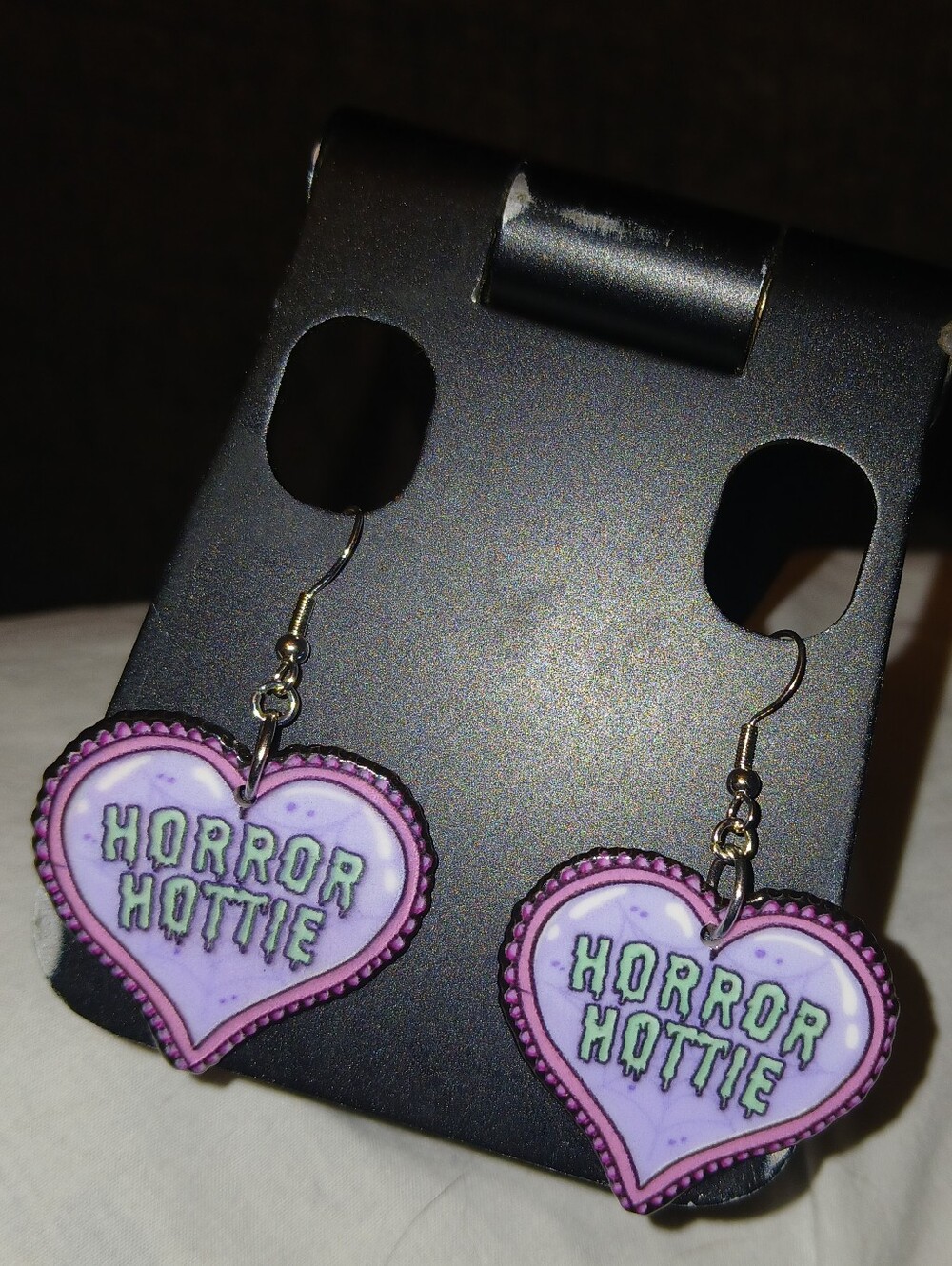 Horror Hottie Purple Heart Earrings - Gothic Party Accessories